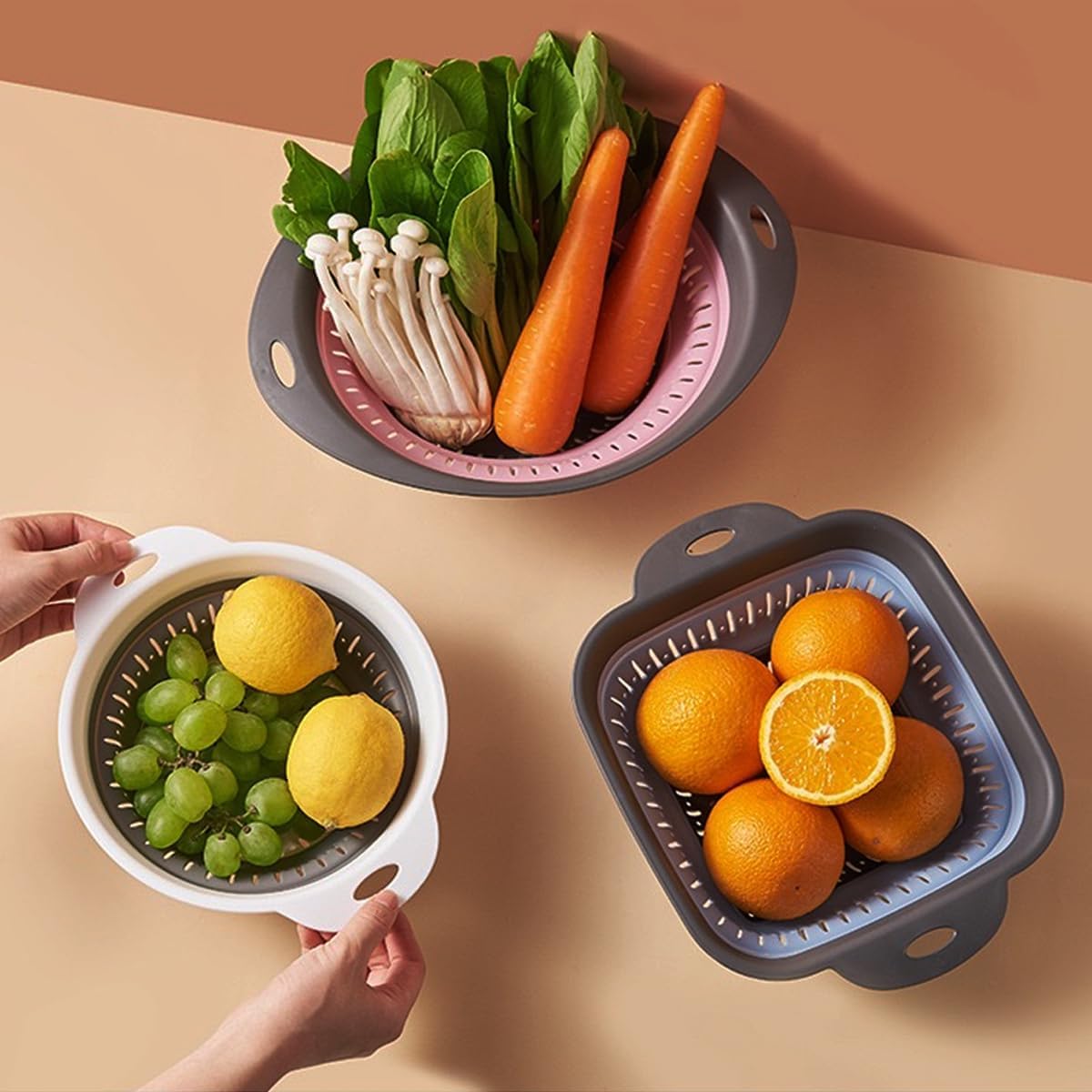 Collapsible Colander and Strainer,Silicone Strainer Colanders & Food Strainers,for Vegetable and Fruit, Kitchen Essentials