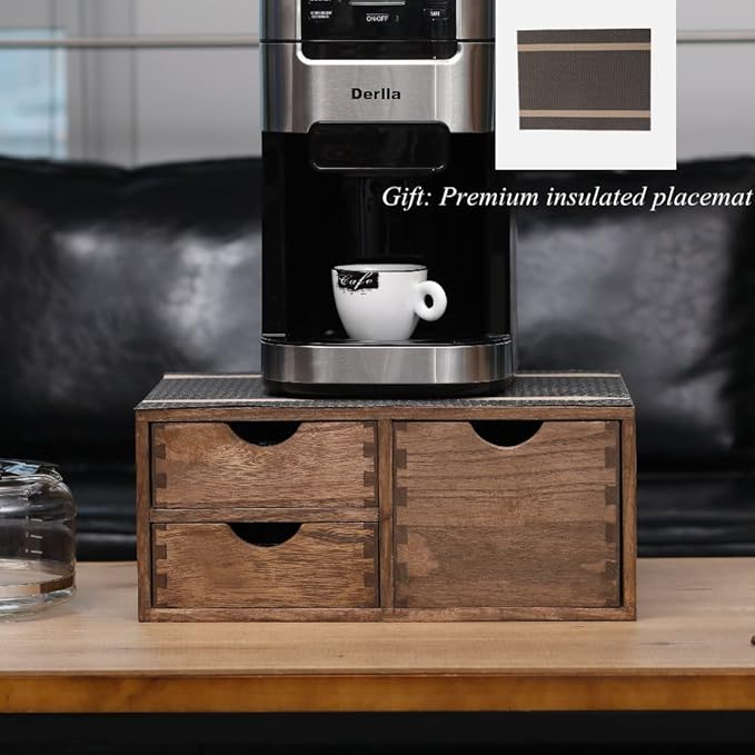 Coffee Pods Storage Drawer Holder for Capsules - Multi Functional Desk Organizer Drawers For K-Cup Coffee Maker Brew - Kitchen Mini Wooden Box Chest Sideboard Counter Organization CF2D3C Dark