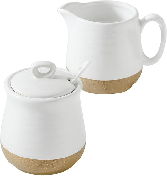 glowworm Sugar and Creamer Set, Vintage Porlcelain Pitcher Creamer Sugar Bowl with Lid, 11 Ounce Sugar Bowl, 10 Ounce Cream Pitcher, Dishwasher Safe, White