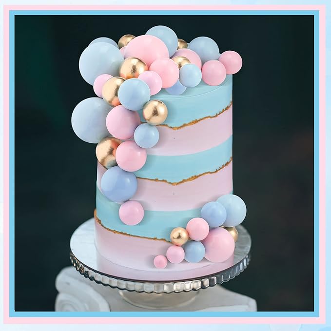 108 Pcs Balls Cake Topper DIY Cupcake Insert Foam Balloons for Cake Baking Wedding Anniversary Birthday Decoration(Pink, Blue, Gold,Multi Sizes)