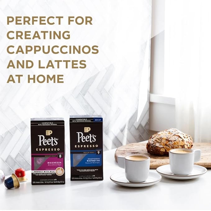 Peet's Coffee, Medium Roast Espresso Capsules, Compatible with Nespresso Original Machine - Ricchezza Intensity 8, 100 Count (10 Boxes of 10 Espresso Capsules)