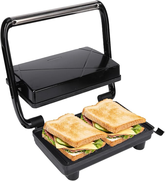 Sandwich Maker Panini Maker Electric Indoor Grill with Non-Stick Coated Plates, Opens 180 Degrees for Any Type or Size Food (H802D)