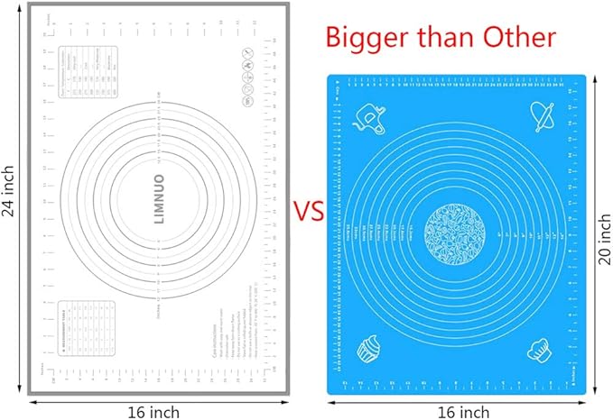 Silicone Baking Mat，Non Stick Rolling Dough with Measurements for Pie Pizza Cookies Fondant Making，Extra Thick Non Slip Silicone Pastry Mat