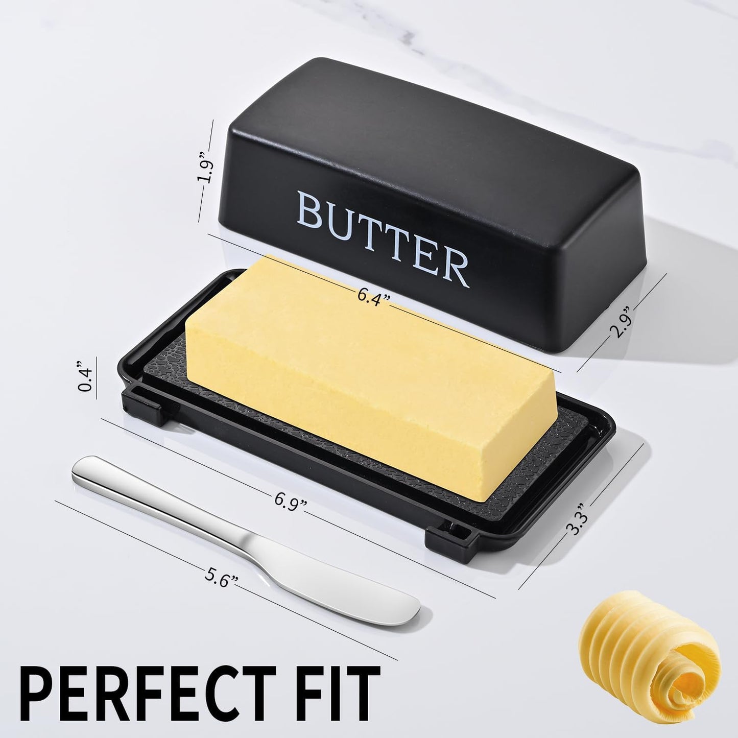 Butter Dish With Cover And Knife,Food Grade Plastic Butter Holder With Lid For Countertop,Black Dishwasher Safe Butter Storage Container