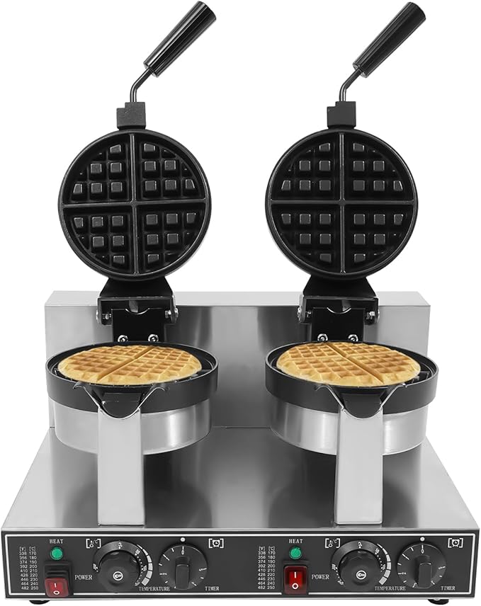 Commercial Waffle Maker,Double Head Waffle Maker Machine,2400W Non-Stick Stainless Steel Belgian Waffle Iron with Temp and Time Control for Restaurant