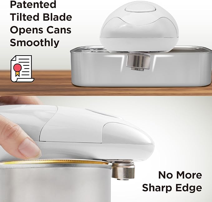 Kitchen Mama Auto Electric Can Opener: Safe, Easy with One Touch, Smooth Edge, Battery Operated, Cordless, Automatic Can Opener for Seniors with Arthritis, Hand Free Appliances, YES YOU CAN (White)