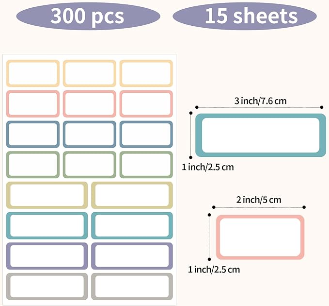 STARLIBOO Removable Labels, Removable Colored Labels Stickers, Self-Adhesive Rectangular Stickers Water/Oil/Tear Resistant for Storage/Classroom/Home (2 Size, 300 Labels)