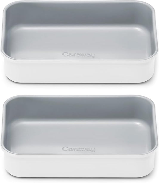 Caraway Nonstick 9” x 6.5” Small Rectangle Baking Pan Duo – Non-Toxic, PTFE & PFOA Free – Aluminized Steel Core – Deep Ceramic Baking Pan for Casseroles, Lasagna & More - White