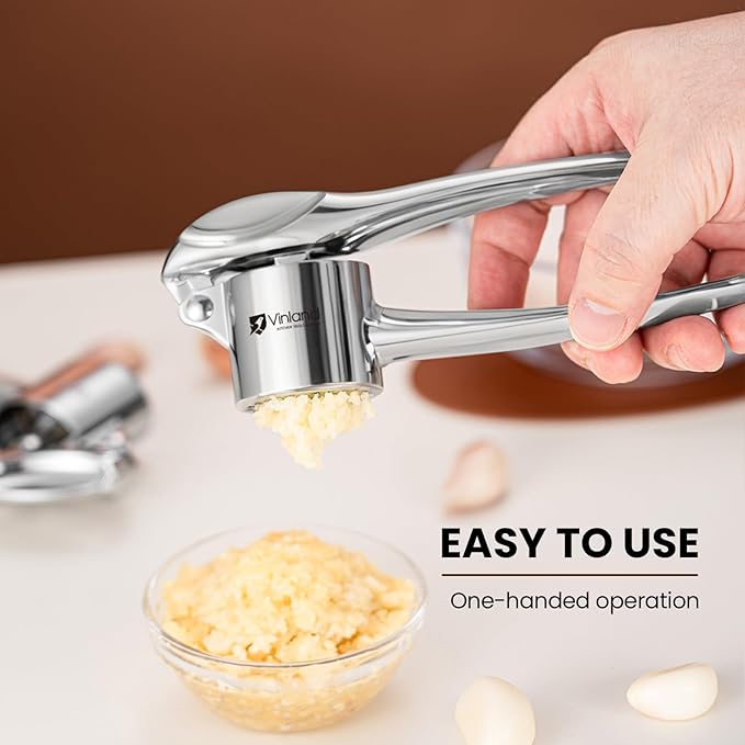 Premium Garlic Press Set, 304 Stainless Steel Garlic Crusher, Professional Garlic Mincer Tool Food Grade Professional Garlic Press - Made of 304 Stainless Steel, Rust-proof Ergonomic, Dishwasher Safe