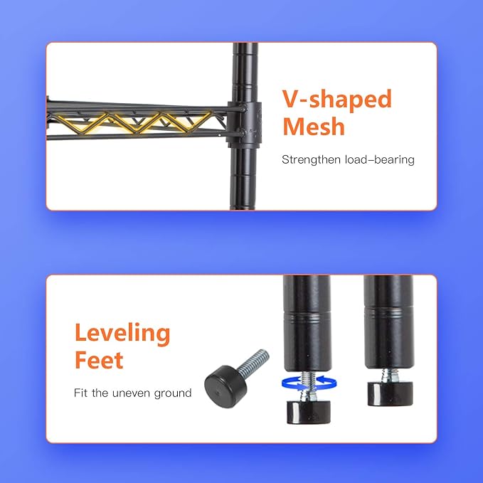 36" L×14" W×54" H Commercial Wire Shelving Unit Metal Shelf with 4 Tier Adjustable Layer Rack Strong Steel for Restaurant Garage Pantry Kitchen Garage，Black