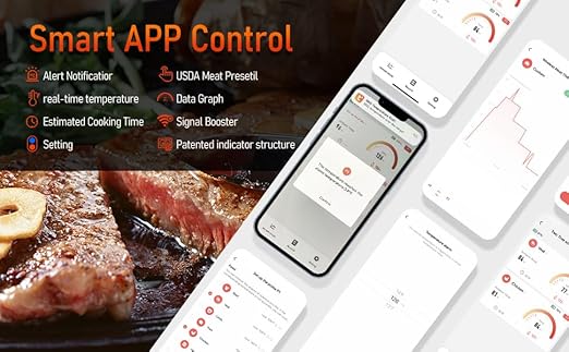 AlfaBot Wireless Meat Thermometer with 2 Meat Probes, 520 FT Bluetooth Meat Thermometer with Digital Food Thermometer for Remote Monitoring of BBQ Grill, Oven