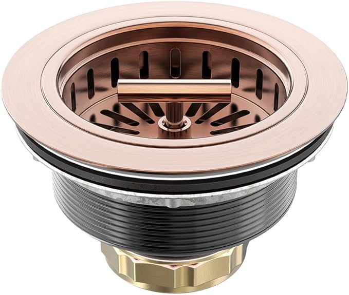 KONE Copper Sink Drain 3.5 Inch Kitchen Sink Drain Assembly Stainless Steel Sink Strainer Sink Stopper Antique Copper Basket Strainer for 3-1/2 Inch Commercial Kitchen Sink