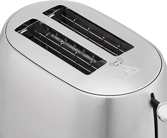 Amazon Basics 2 Slice Cool Touch Stainless Steel Toaster with 7 Browning Settings, Extra Wide Slots (for Bagels, Waffles, Specialty Breads), Removable Crumb Tray, Cancel Button, 800W, Brushed Silver