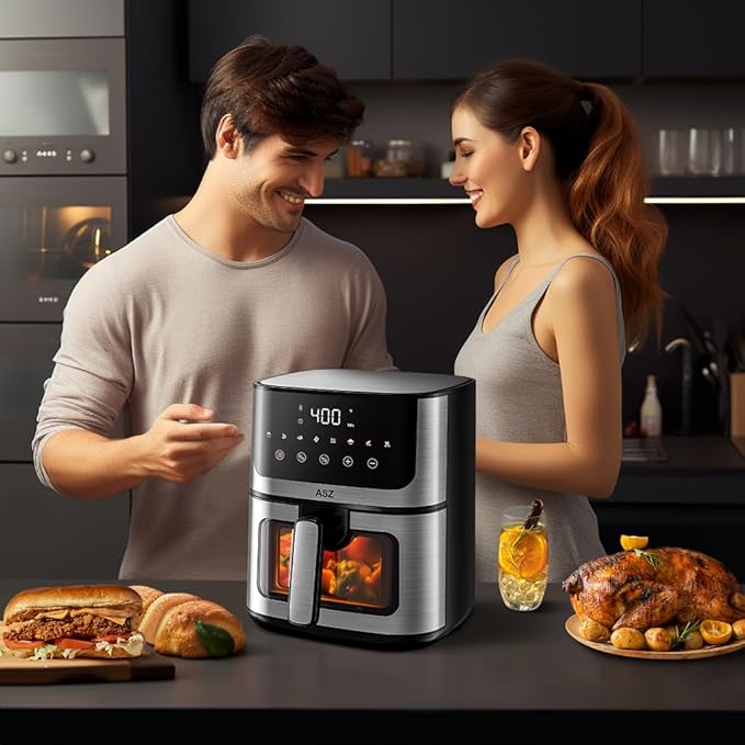 ASZ Air Fryer with Window Visible- 5 quart Compact- Digital Airfryer 5qt for 2-3 people - 5 qt for Office Dorm Room - 8 in 1 Bake Toast Broil Reheat - 1400W, 400℉ Kitchen Airfry Countertop Gift