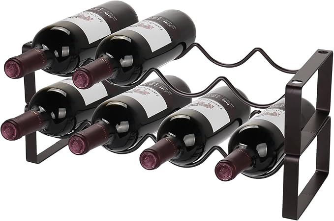 Stackable Wine Rack Countertop, 8 Bottles 2 Tier Wine Cabinet Counter, Wine Rack Holder and Storage, Metal Wine Bottle Holder Freestanding for Cabinet