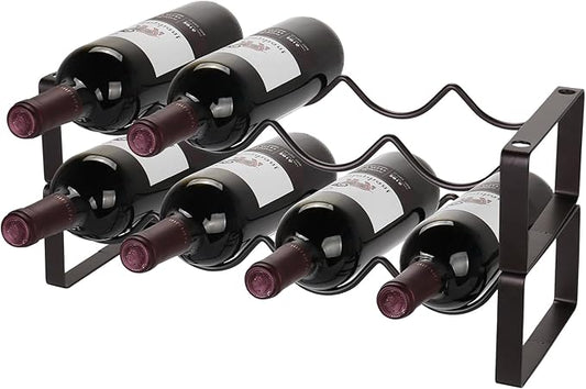Stackable Wine Rack Countertop, 8 Bottles 2 Tier Wine Cabinet Counter, Wine Rack Holder and Storage, Metal Wine Bottle Holder Freestanding for Cabinet