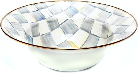 MACKENZIE-CHILDS Enamel Serving Bowl, Enamel Serveware Bowl, 12 Inches, Gray-and-White Sterling Check