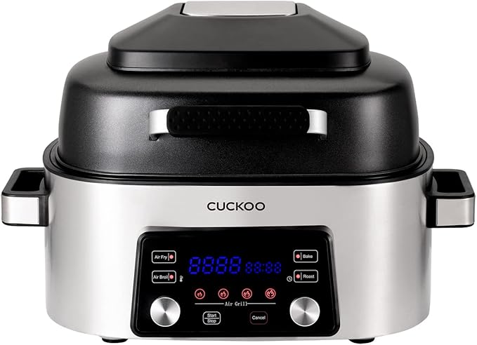 CUCKOO CAFG-A0601S Countertop Air Grill | Air Grill, Air Fry, Roast, Bake & Broil, Easy to Clean, Dishwasher Safe Accessories, Recipe Book Included, Stainless Steel