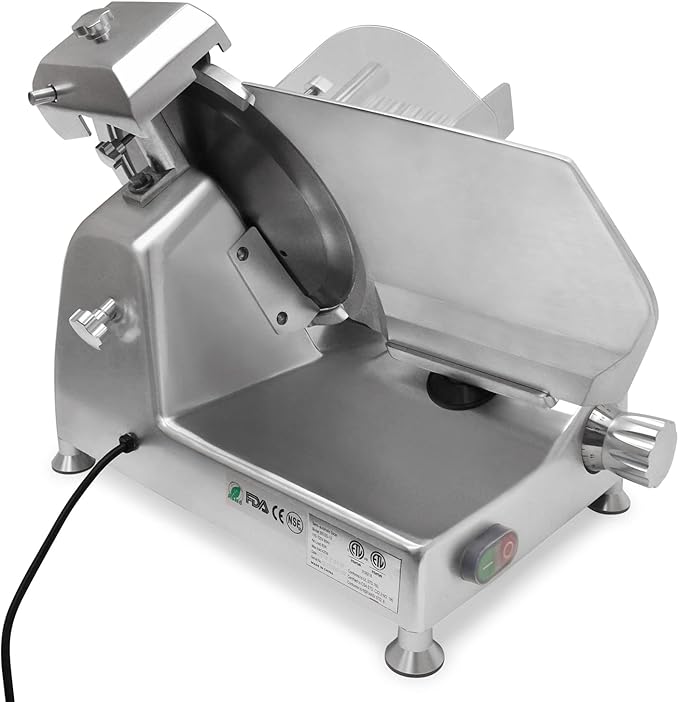 KWS Metal Collection 420W 12 Inch Commercial Meat Slicer MS-12DS Anodized Aluminum Base with Stainless Steel Blade + Blade Removal Tool, Frozen Meat/Cheese/Food Slicer Commercial and Home Use