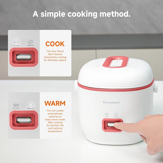 Pink Mini Rice Cooker Small 1 Cup-2 Cup Non-Stick Coated Insert Food Steamer Kitchen Appliances Includes Vegetable Steamer