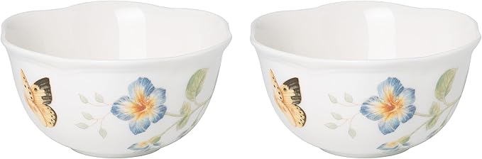 Lenox 890914 Butterfly Meadow 2-Piece Porcelain Dessert Bowl Set, Blue, 4.75"