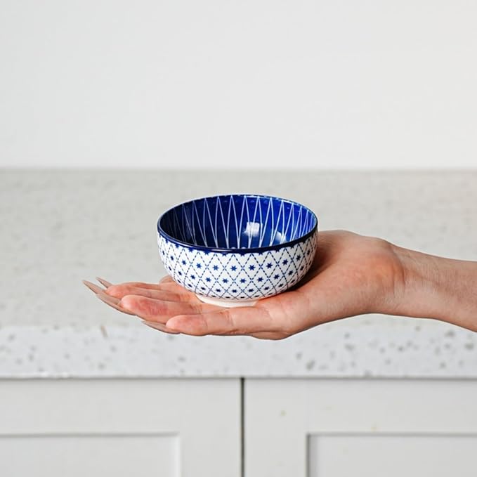 Ceramic Dipping Bowls Set - 4 Oz Small Dessert Bowl 3.5 Inch Porcelain Small Bowls for Side Dishes, Snack, Yogurt, Appetizer - Microwave Dishwasher Safe - Set of 6 - Vintage Blue
