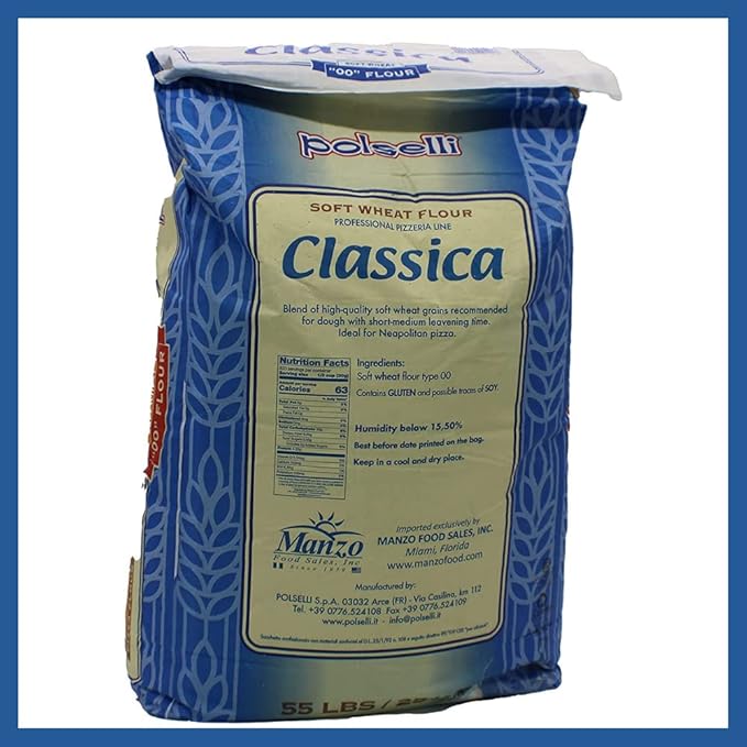 POLSELLI Classica, Tipo 00 Double Zero Flour for Pizza, Bread, Pastas, and more, All Natural, European, Unbleached, Unbromated, No Additives, Formulated for a 8+ hour rise, (25 kg) 55 lbs