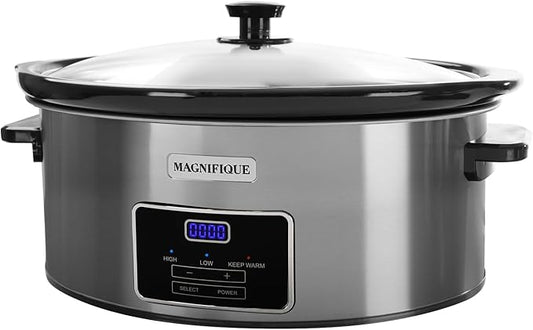8-Quart Digital Programmable Slow Cooker with Timer - Small Kitchen Appliance for Family Dinners - Serves 10+ People - Heat Settings: Keep Warm, Low and High