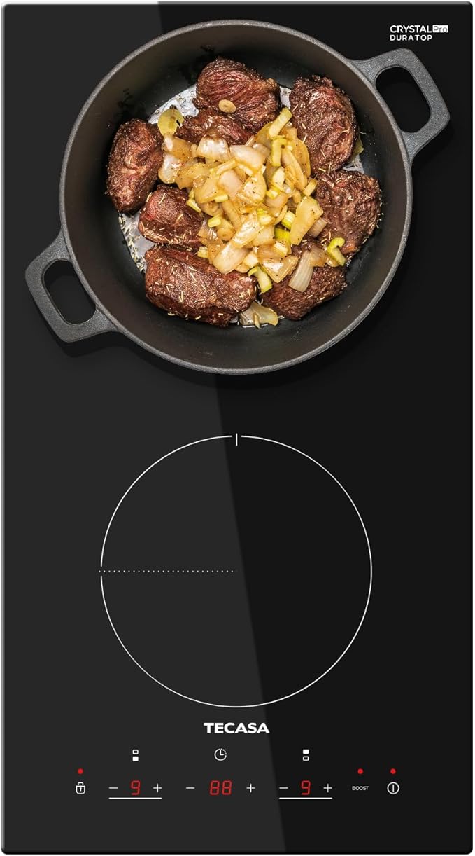 12 Inch Induction Cooktop 3500W, TECASA Built-in Electric Stove with 2 Boost Burners, Compatible with Magnetic Cookers, Timer & Child Safety Lock, 9 Power Levels