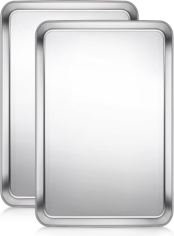 Baking Sheet, Cookie Sheet, Stainless Steel Baking Pan, 2 Piece-17.3''x 12.3'' x 1'', Half Sheet Pan for Oven, Baking Tray for Baking&Roasting, Nonstick&Nontoxic&Easy Clean