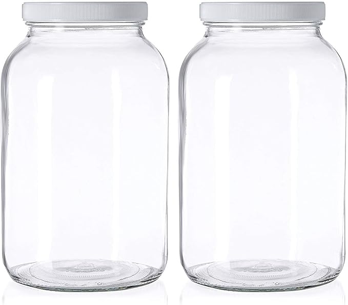 kitchentoolz 1 Gallon Glass Mason Jars – Extra Large Wide Mouth Jars with Airtight Lids – Perfect for Sourdough Starter, Fermenting, Pickling, and Storage – Made in the USA – Pack of 2
