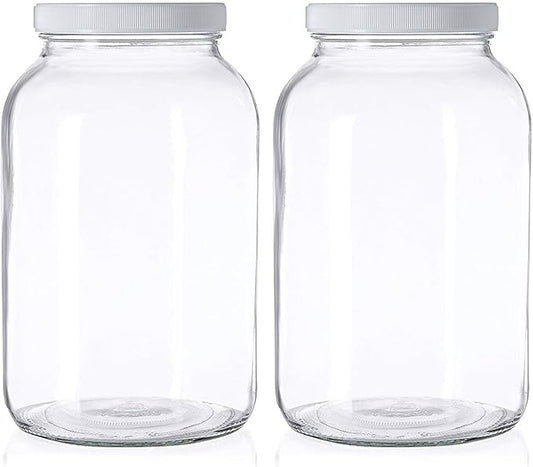 kitchentoolz 1 Gallon Glass Mason Jars – Extra Large Wide Mouth Jars with Airtight Lids – Perfect for Sourdough Starter, Fermenting, Pickling, and Storage – Made in the USA – Pack of 2