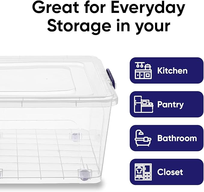 Superio Storage Bins with Lids, Clear Plastic Containers for Organizing, Stackable Totes, BPA Free, Odor Free, Organizer Boxes for Home, and Dorm (2 Pack, 60 Quart)