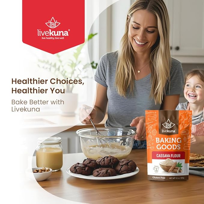 LiveKuna - Cassava Flour, Cassava Root Baking Flour, Gluten-free Flour, Alternative to All Purpose Flour, Spelt Flour, Great for Baking Vegan Bread and Casava Flour Tortillas