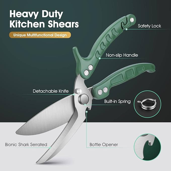 DRAGON RIOT Heavy Duty Poultry Shears - A Must Have Kitchen Shears for Chicken and Meat Cutting - Dishwasher Safe and Stainless Food Kitchen Scissors for Thanksgiving(Green)