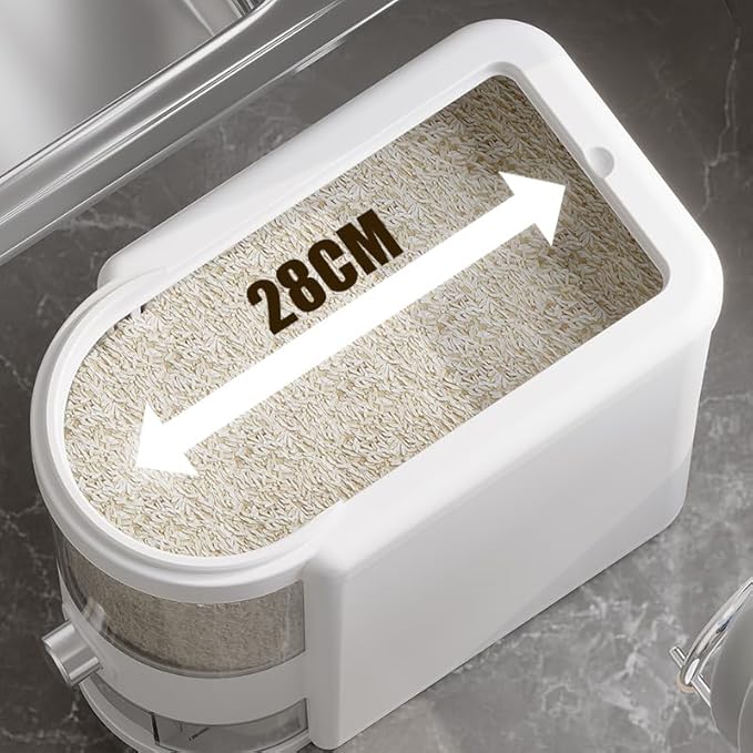 12 Lbs Rice Container with Measuring Cup, Upgraded Built-in Fresh Box, Cereal Dispenser Storage with Lids for Home Kitchen Pantry Rice Soybean Corn And large grain grains-White