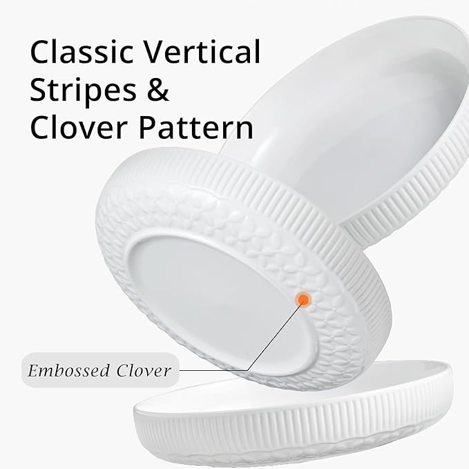 YHOSSEUN 9.75" Pasta Bowls Set of 4, 50 OZ Large Salad Serving Bowls Pasta Plates, White Soup Bowl for Kitchen Meal Prep, Ceramic Shallow Dishes Dinner Bowl, Clover Stripe