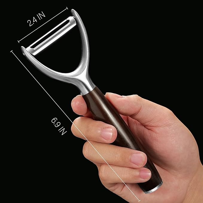 Premium Y Type 304 Stainless Steel Multifunctional Kitchen Peeler Real Wood Handle Ultra Sharp Blade Vegetable Potato Apple(Carbonized Wood)