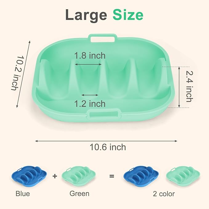 Silicone Taco Holder 2 Pack,10.2in pgrade Reusable Taco Plates with Dividers,Fiesta Tacos Holder Tray.Taco Serving Plates, Dishwasher & Microwave Safe (2, BLUE+GREEN)