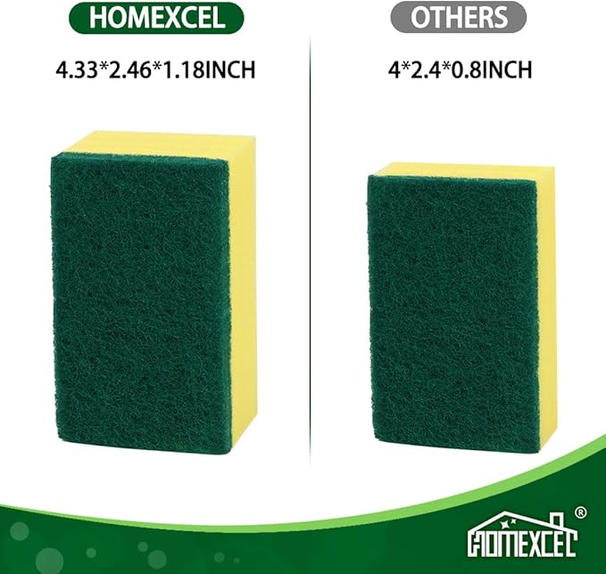 HOMEXCEL Heavy Duty Scrub Sponges Kitchen 10 Count, Extra-Large Sponges for Cleaning Kitchen and Household, Dish Scrubber for Washing Dishes, Pots and Pans