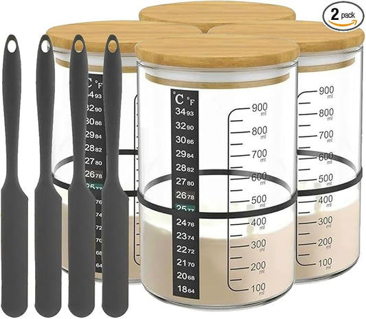 BRIRILINE Pro Sourdough Bread Starter Kit - 34 oz sourdough jar with 5 unique features for the perfect sour dough bread & sourdough starter kit - baking supplies (34oz-4pack)