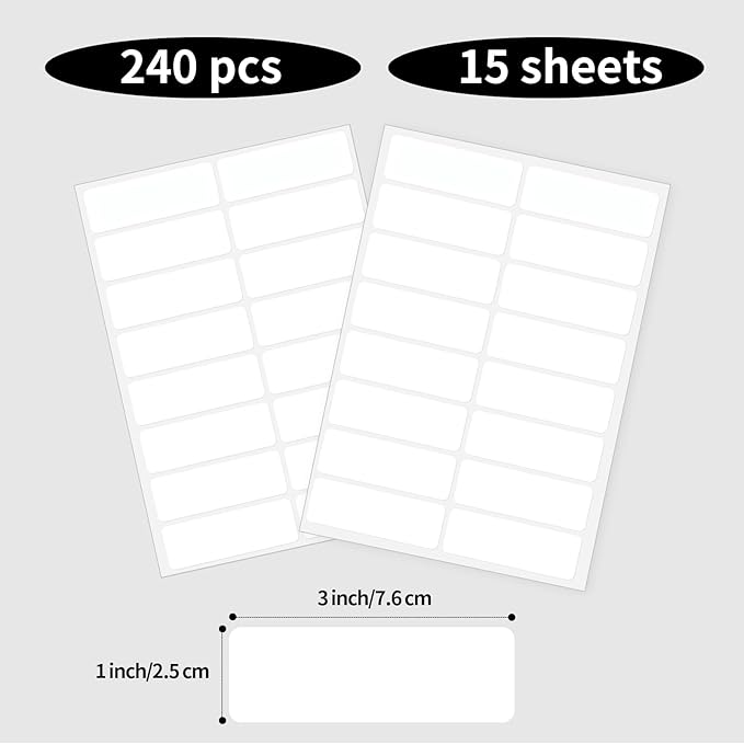 Blank Removable Labels, 1x3 Inch White Freezer Labels for Food Containers, Freezer Label to Write on/Waterproof/Easy Peel Off (240Pcs)