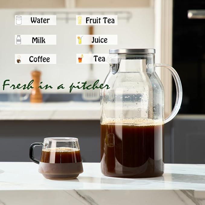 Karafu Glass Pitcher with Lid, 95 Ounces Wide Mouth Heat Resistant Water Jug for Hot/Cold Water, Ice tea and Juice Beverage