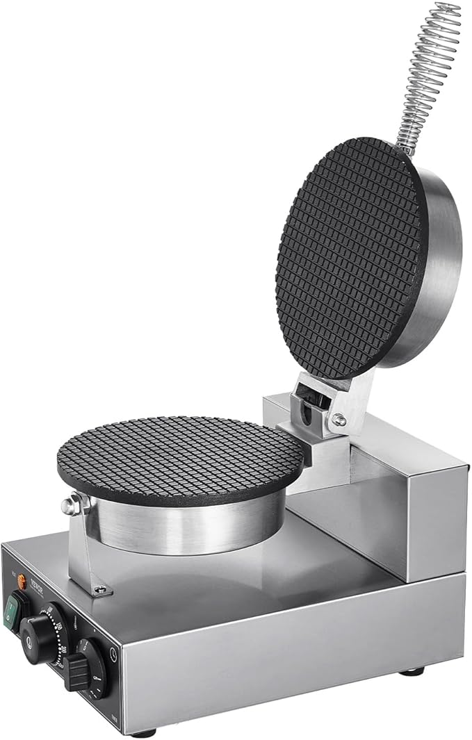 VEVOR Electric Ice Cream Cone Maker, Commercial 1230W Waffle Cone Machine, Non-Stick Stainless Steel Egg Roll Mold, with Temperature and Time Control, Handle, for Restaurant Bakery Snack Bar Family