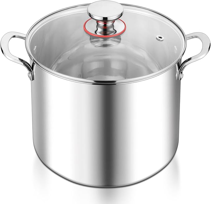 E-far 12-Quart Stock Pot, 18/10 Stainless Steel Stockpot with Lid for Cooking Simmering Soup Stew, Heavy Duty Cookware Works w/Induction, Non-toxic & Corrosion Resistant, Dishwasher Safe