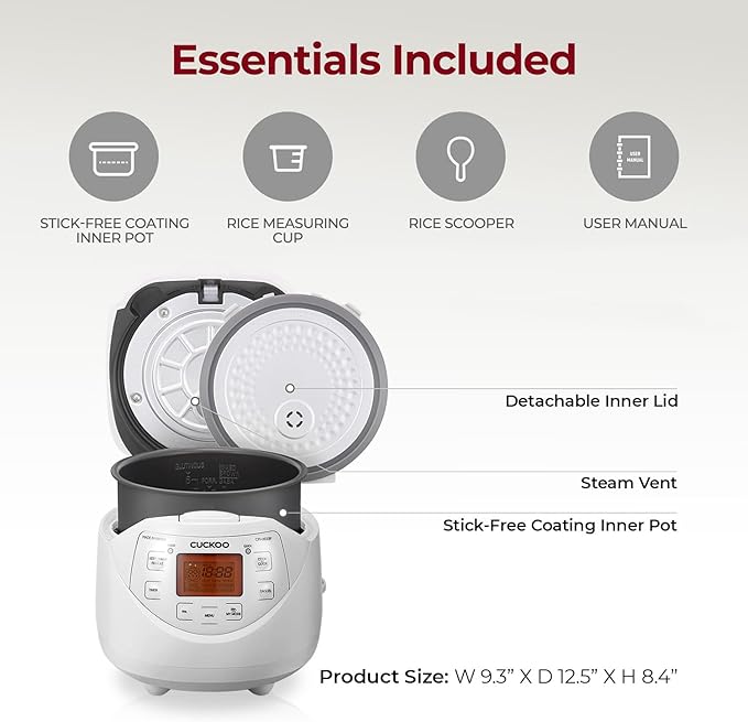 CUCKOO CR-0633F | 6-Cup (Uncooked) Micom Rice Cooker | 11 Menu Options: White Rice, Brown Rice & More, Nonstick Inner Pot, Made in Korea | White