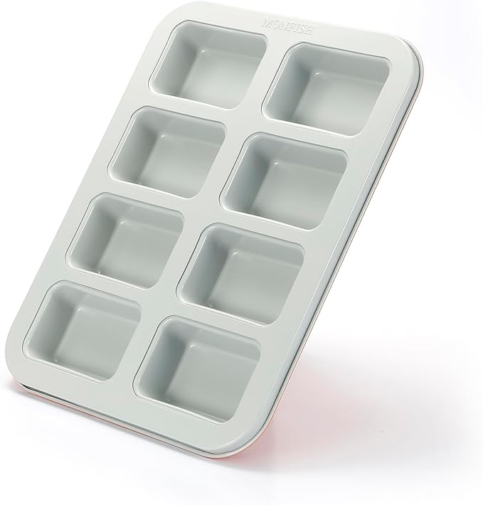 Mini Loaf Baking Pan 8 Cavity- Small Rectangle cake Pan -Financier Cake Mold Carbon Steel light gray non-stick coating bakeware w Perracotta base