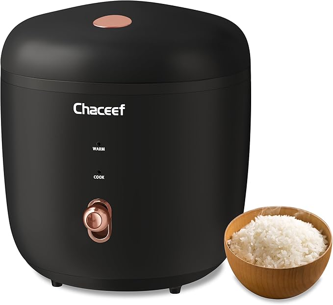 CHACEEF Mini Rice Cooker 2 Cups Uncooked, 1.2L Rice Cooker Small with Non-stick Pot, Portable Travel Rice Maker with One Touch & Keep Warm Function,White Rice, Brown Rice, Oatmeal, Black