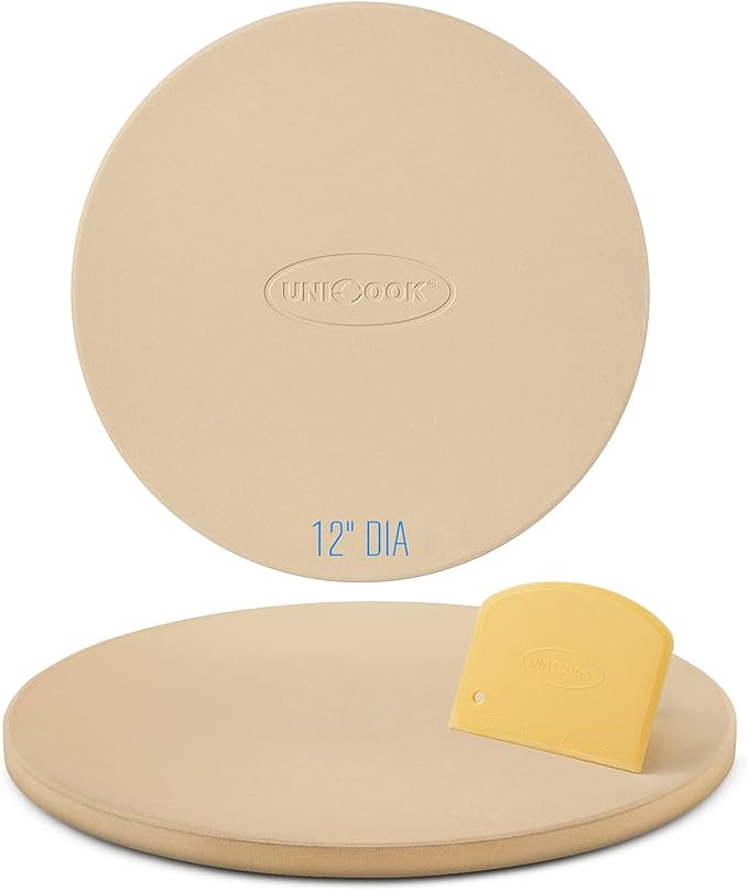 Unicook 12 Inch Round Pizza Stone, Heavy Duty Cordierite Bread Baking Stone for RV Oven, Grill and Toaster Oven, Ideal for Baking Crisp Crust Pizza, Bread, Cookies and More