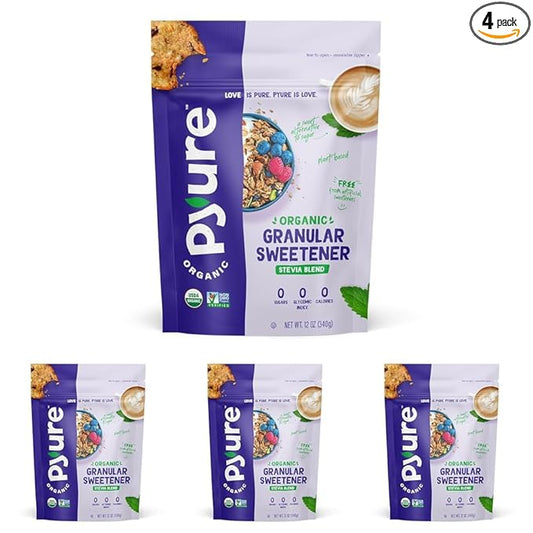 Pyure Organic Stevia Blend | Granulated All-Purpose - White Sugar Substitute | Zero Carb, Zero Sugar, Zero Calorie | Plant-Based Stevia Sweetener for Keto Friendly Food | 12 oz (Pack of 4)